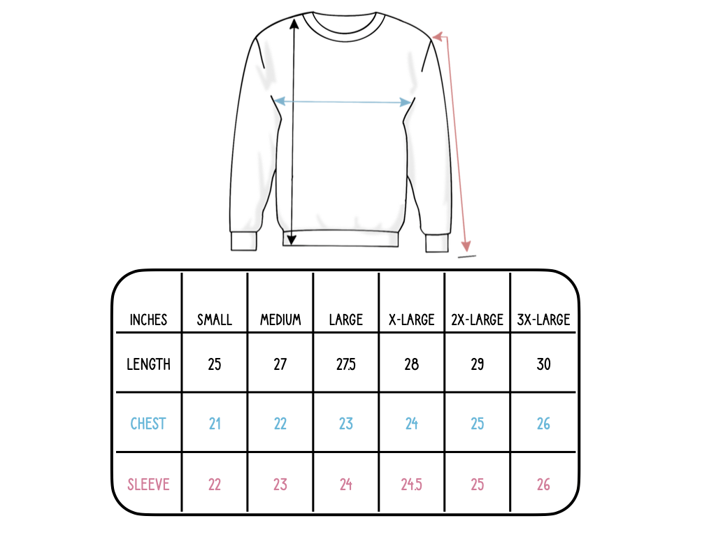 Aot crewneck size chart